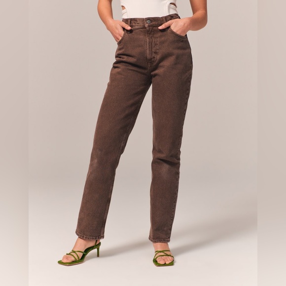 Abercrombie & Fitch Ultra High Rise 90s Straight Leg Brown Jeans Size 10 - Picture 2 of 6
